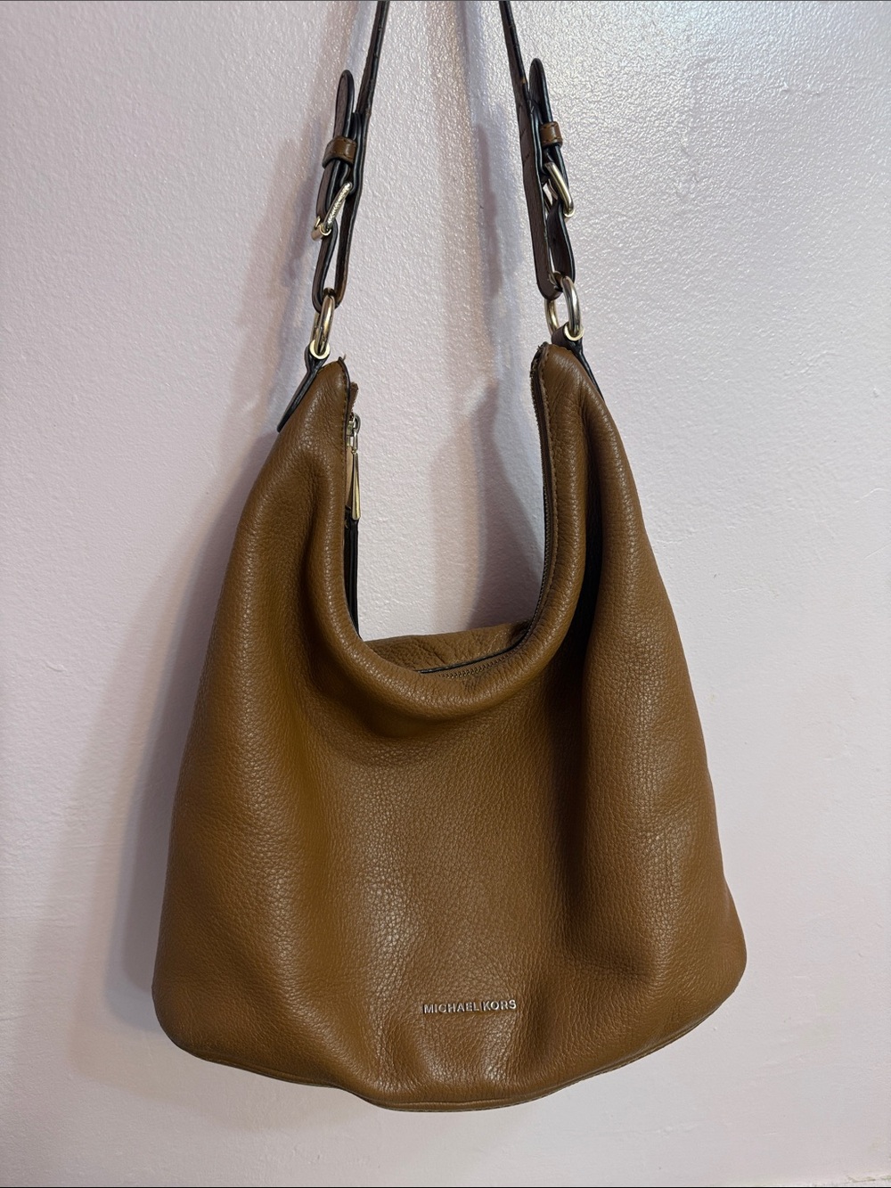 Michael Kors Cognac Leather Shoulder Hobo Bag